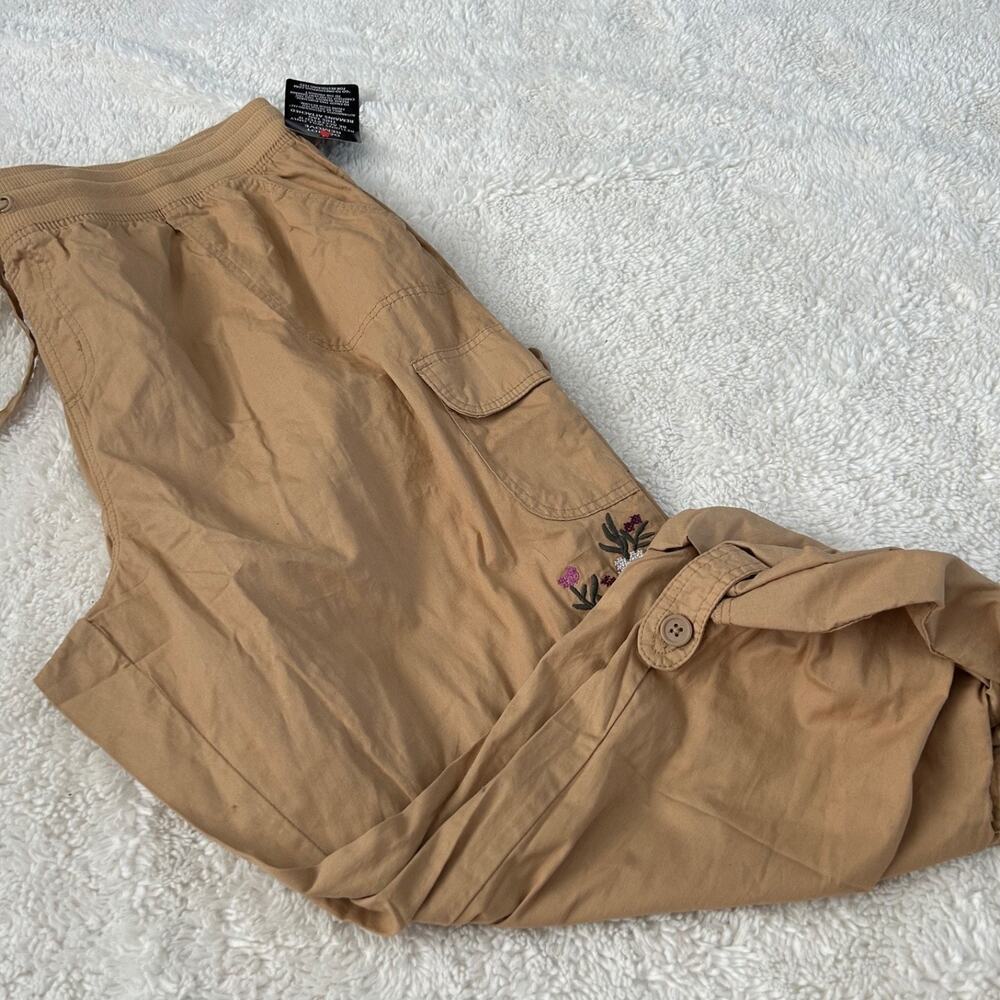 Woman Within Women 22W Khaki Tan Embroidered Floral Pants Tomato Outdoors Casual